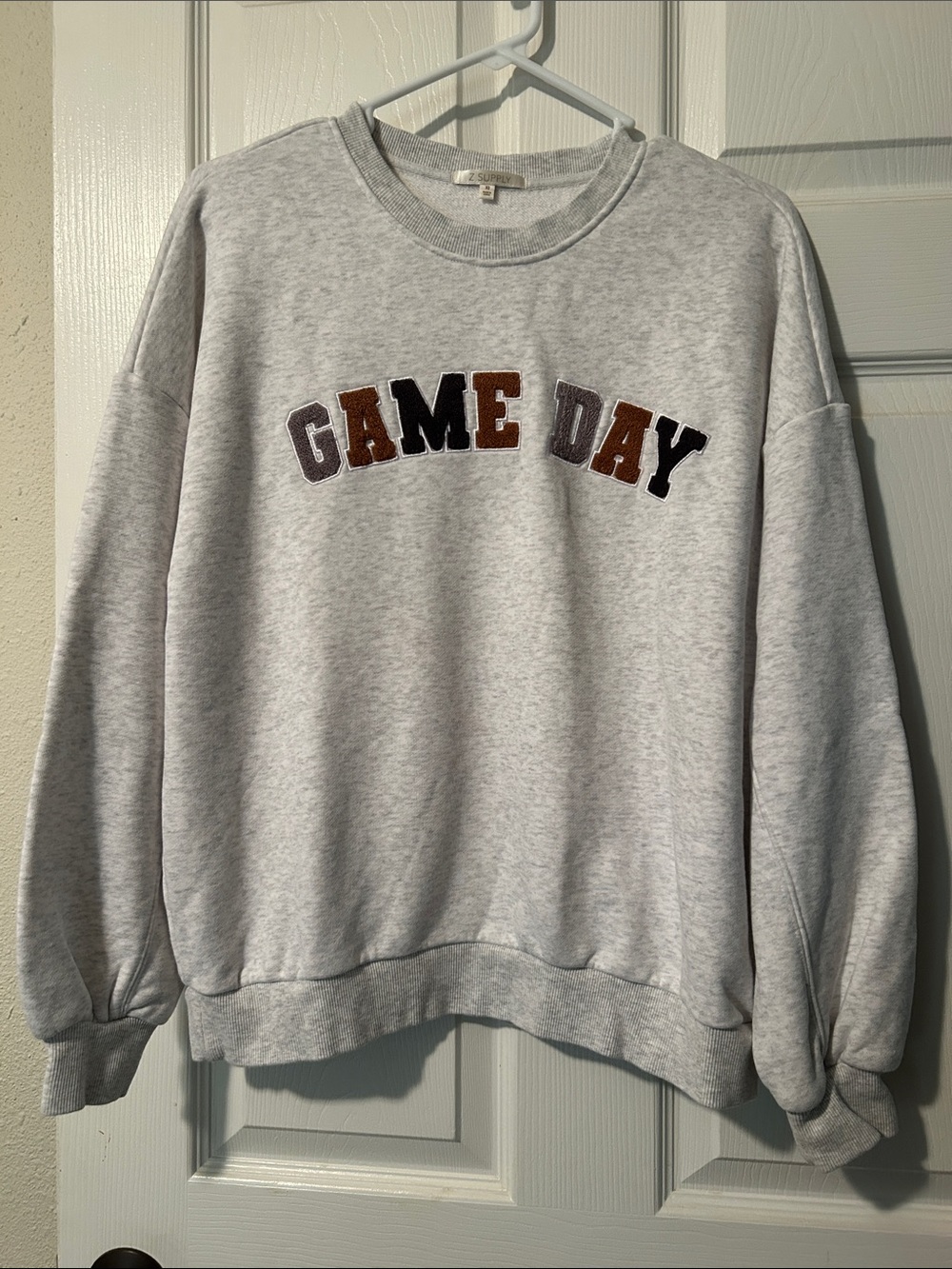 Z Supply Light Gray GAME DAY Sweatshirt with Multicolor Chenille Letters